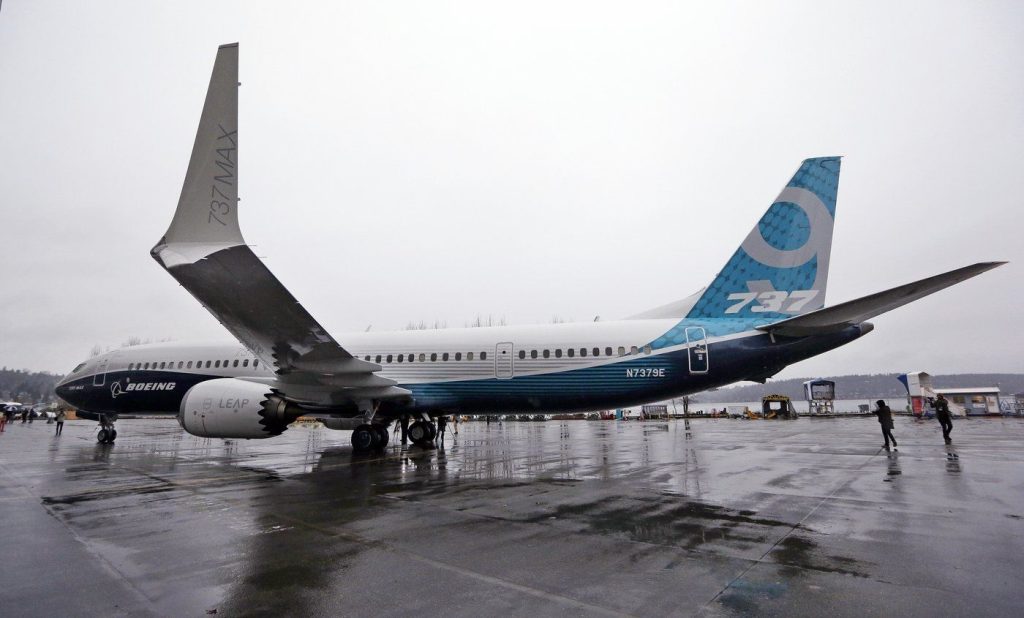 The first of the large Boeing 737-9 Max models sits outside its production plant