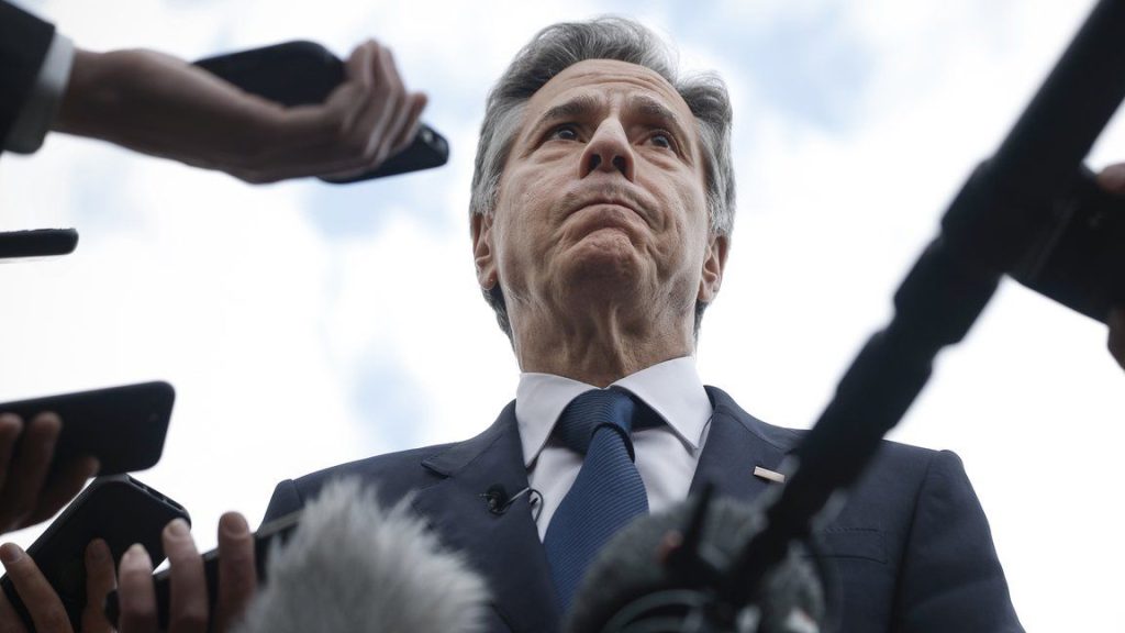 U.S. Secretary of State Antony Blinken speaks to members of the media