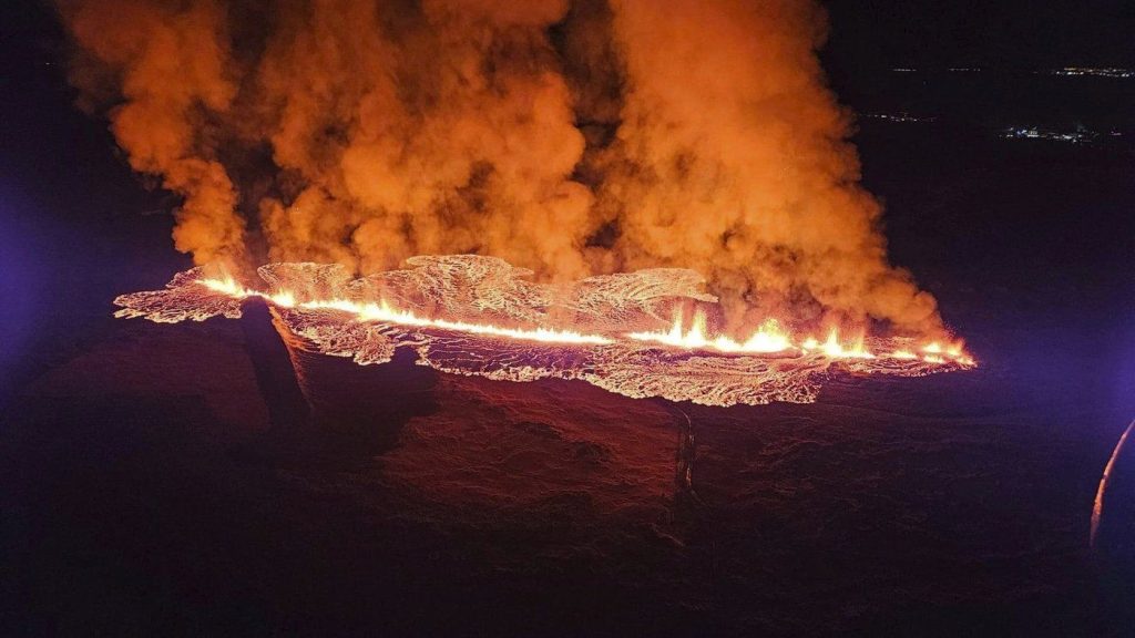 A view of lava as the volcano erupts near Grindavík, Iceland, Sunday