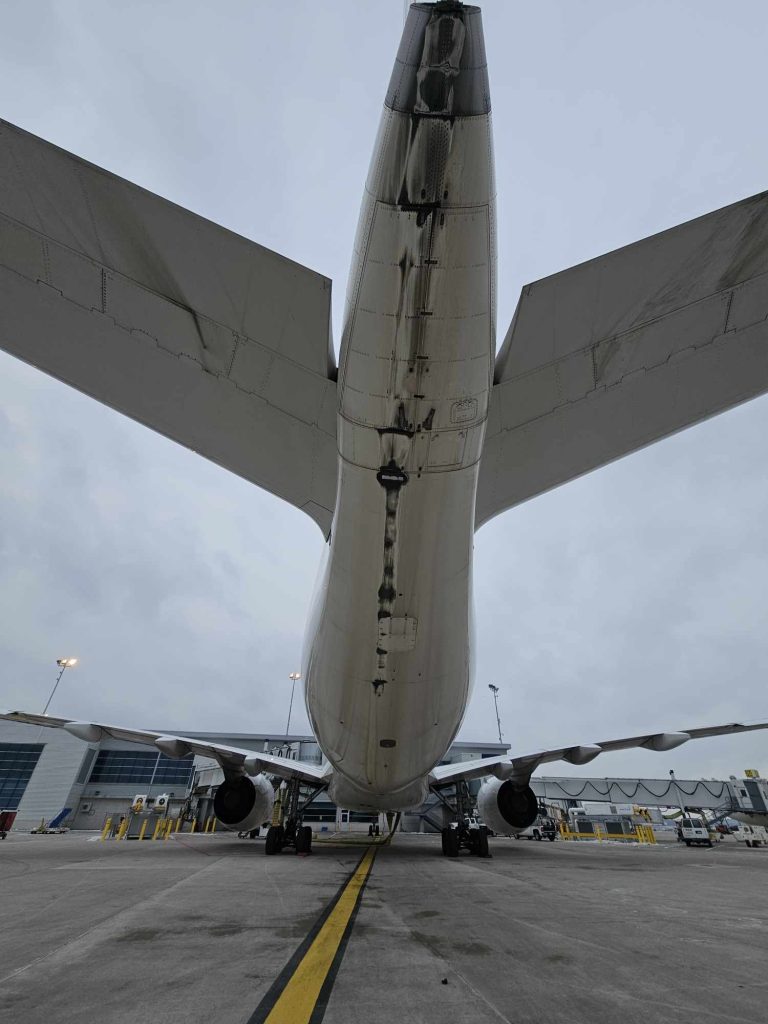 Damage to an Air France airbus after it dragged its tail on the runway at Toronto Pearson Airport after a landing rate warning on Sunday.