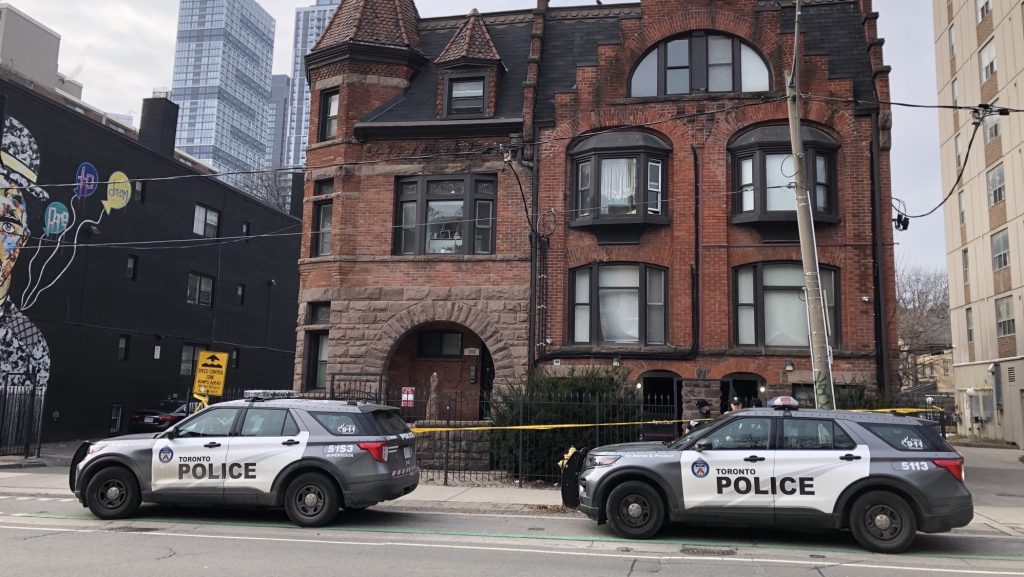 Toronto police investigate a stabbing near Dundas Street East and Sherbourne Street on Jan. 31, 2024