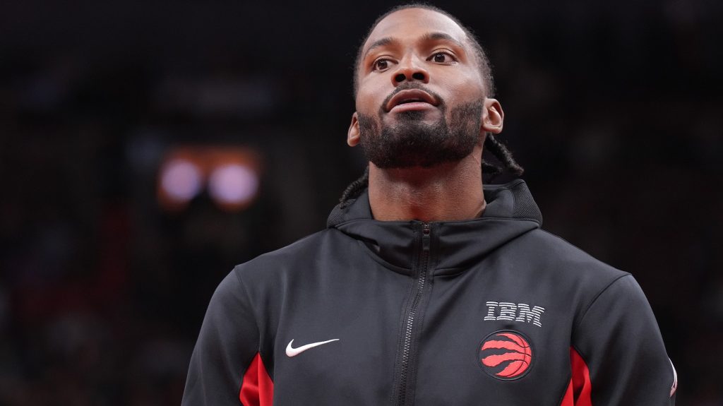 Toronto Raptors new player Justise Winslow is seen during practice before first half preseason NBA basketball action against the Washington Wizards in Toronto on Oct. 20, 2023