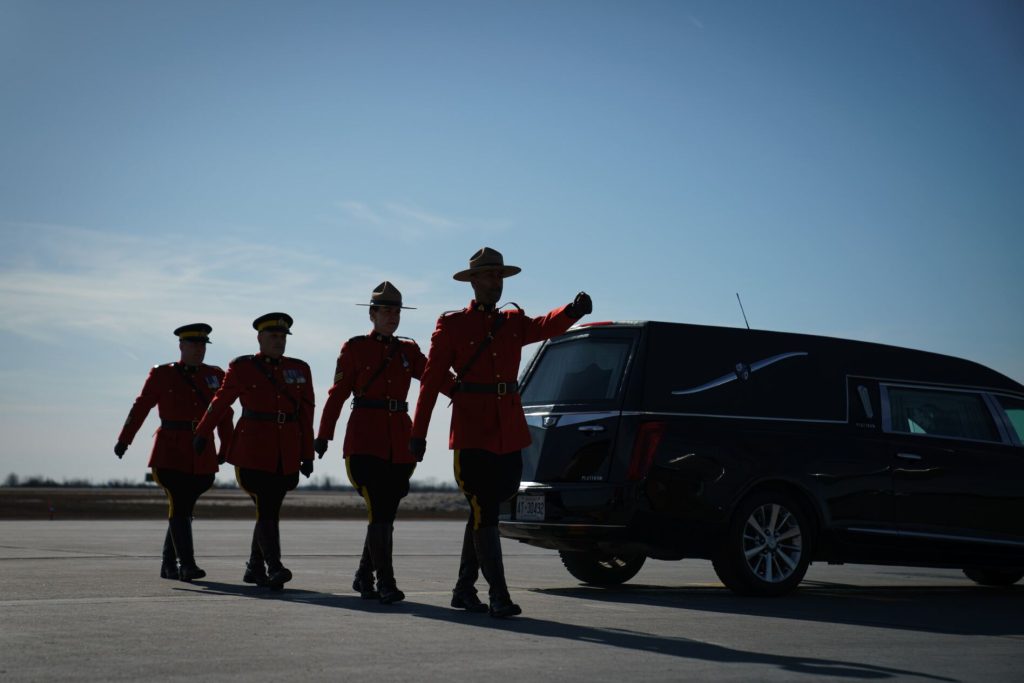 RCMP members were present for the arrival of the Right Honourable Brian Mulroney, March 8, 2024.