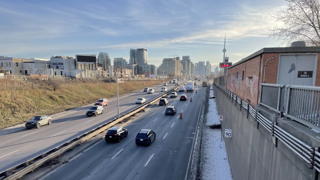 Lane restrictions on the Gardiner Expressway on March 25, 2024