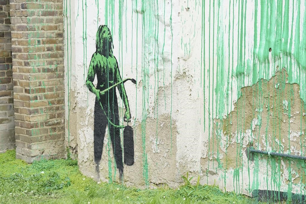 Detail from a tree mural which appeared overnight on a residential building in Finsbury Park, which has been confirmed to be by elusive graffiti artist, Banksy, in London, England, on March 18, 2024