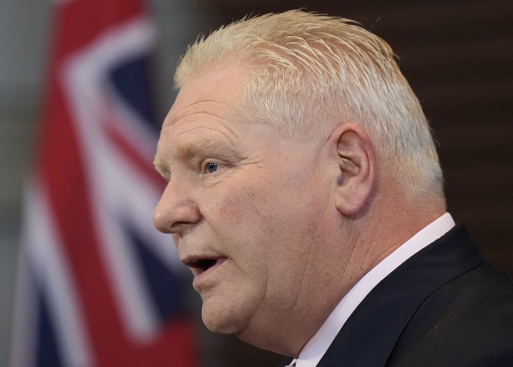 Ontario Premier Doug Ford speaks during a press conference in Milton, Ont., on Friday, March 8, 2024