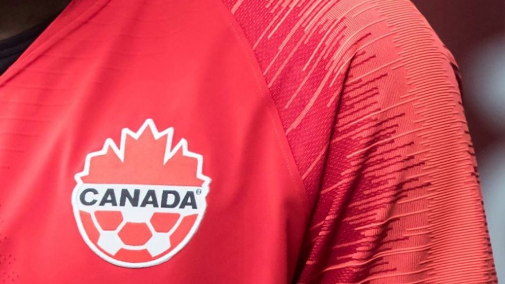 A Canada soccer logo is seen in Vancouver