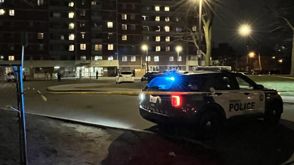 Police investigate after a youth was seriously injured in a shooting at an apartment building on Trethewey Drive near Jane Street