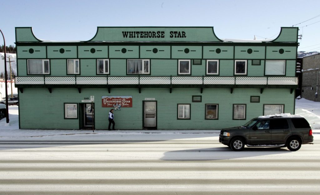 The Whitehorse Star established in 1900 as it appears in March 2007. The daily newspaper is one of the few afternoon papers left in Canada and advertises itself as the voice of the Yukon.