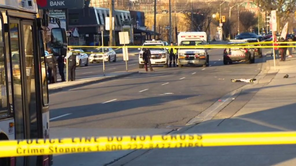 Westbound lanes of Wilson Avenue near Bathurst Street