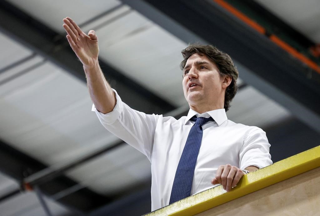 Prime Minister Justin Trudeau tours a modular home construction facility before making a housing announcement in Calgary, Alta., Friday, April 5, 2024.