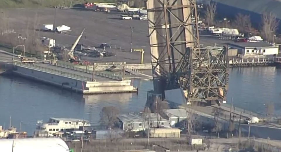 The Cherry Street bridge stuck in an upright position after mechanical issues.