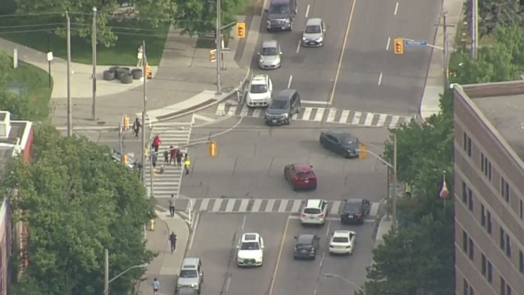 Traffic lights out on Coxwell Avenue near Michael Garron Hospital in Toronto on May 28, 2024