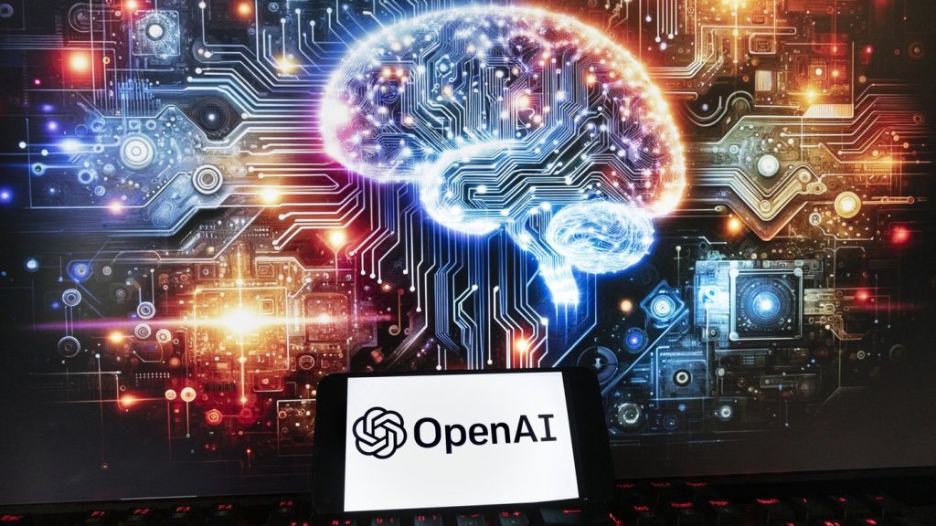 The OpenAI logo is seen displayed on a cell phone with an image on a computer monitor generated by ChatGPT's Dall-E text-to-image model on Dec. 8, 2023