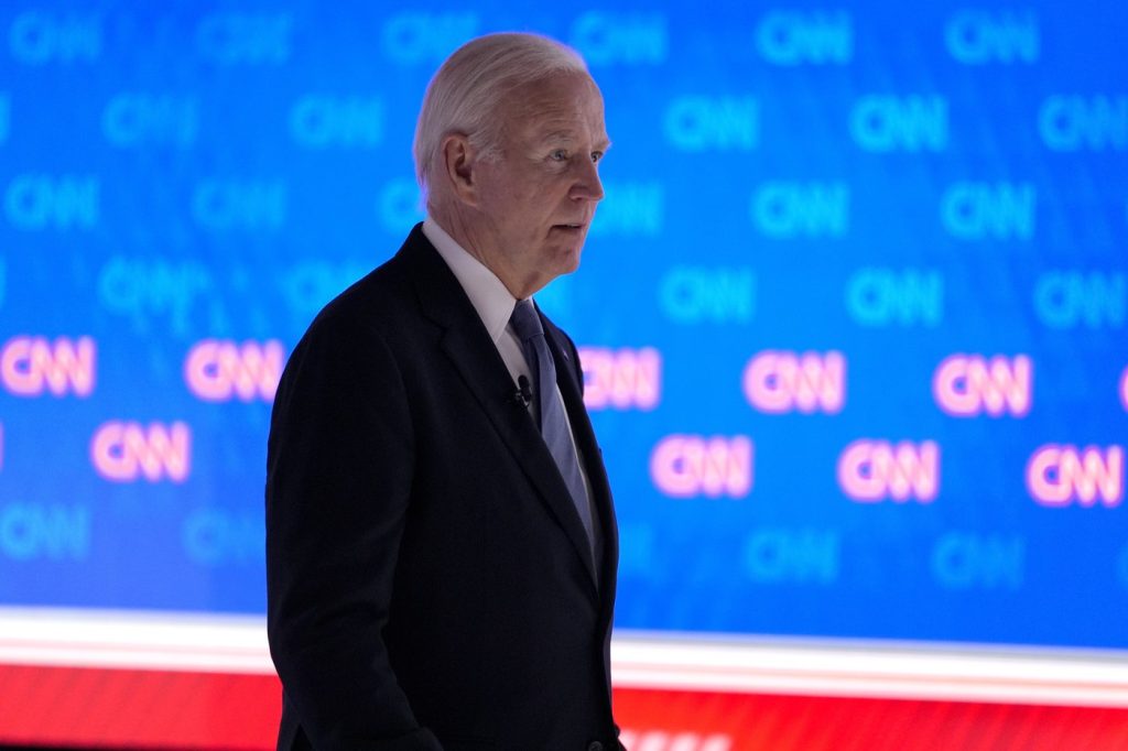 A sometimes halting Biden tries at debate to confront Trump, who responds with falsehoods