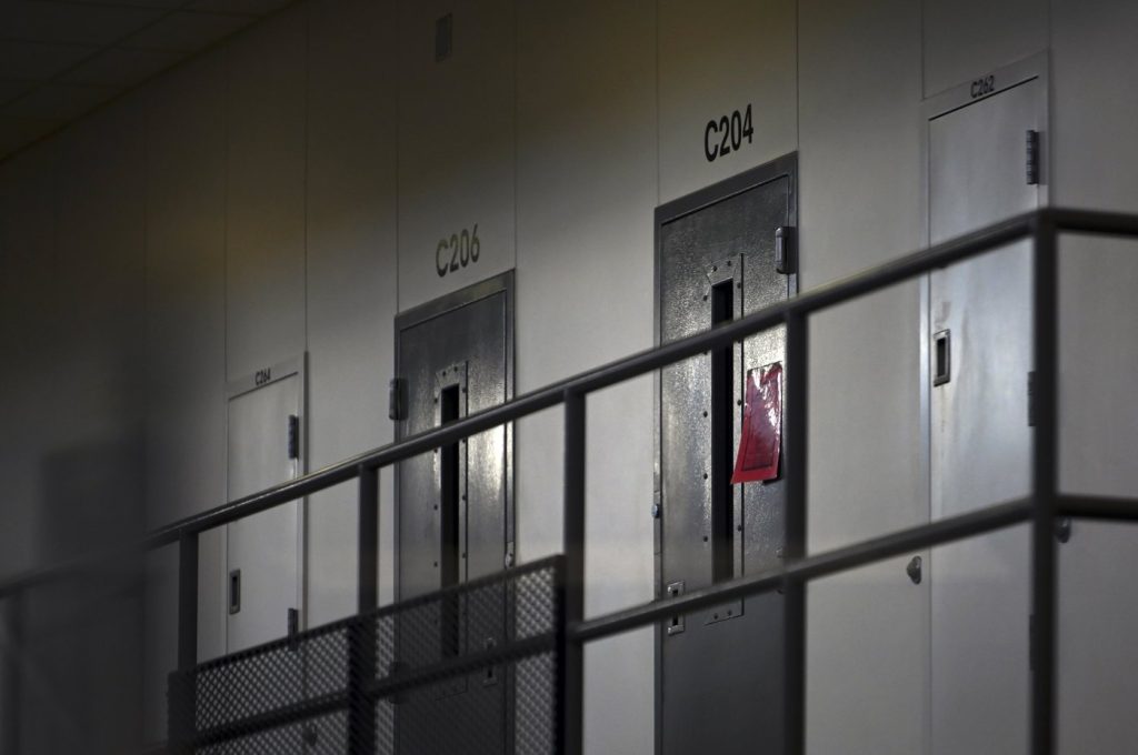 Cell doors are seen inside Faribault Prison