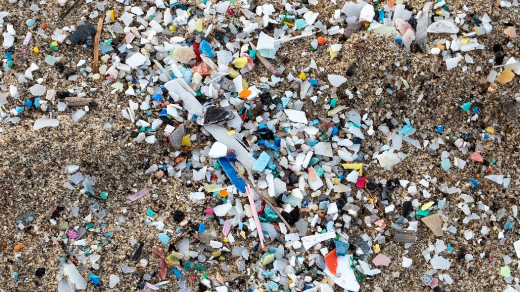 Microplastics are seen on a beach