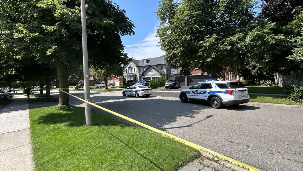 Peel Regional Police officers at the scene of a shooting on Inder Heights Crescent in Brampton on July 17, 2024