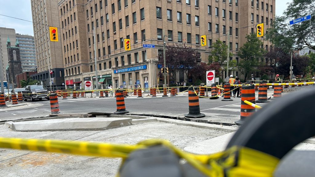 Construction at Bloor Street West and St. George Street in Toronto on Aug. 16, 2024