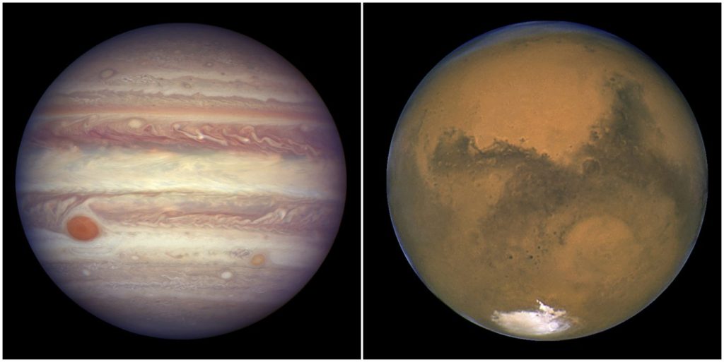 Mars and Jupiter get chummy in the night sky, won't get this close again until 2033