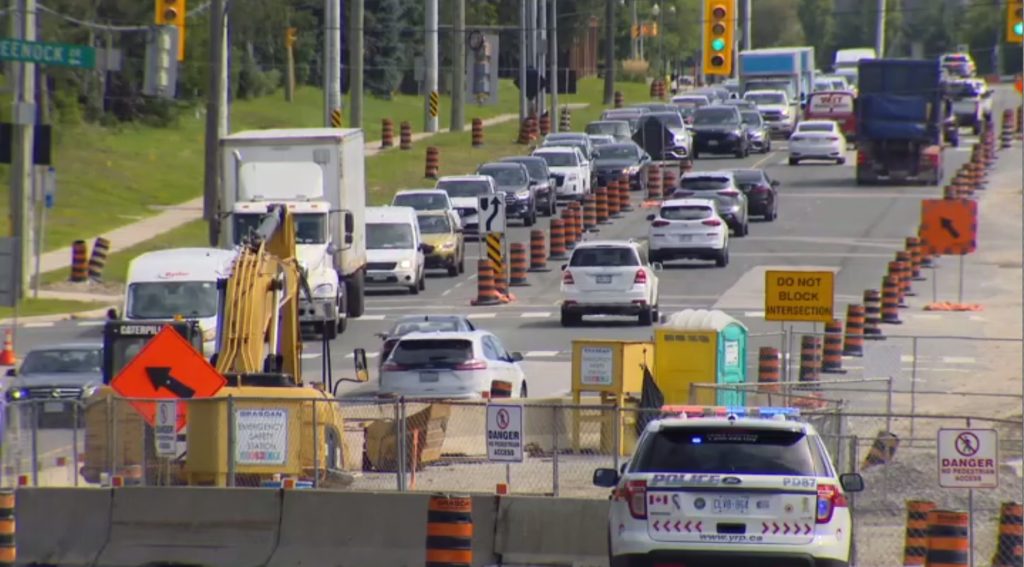 Construction on a section of Rutherford Road in Vaughan