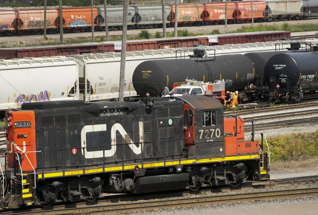 CN rail trains are shown at the CN MacMillan Yard in Vaughan, Ont.,