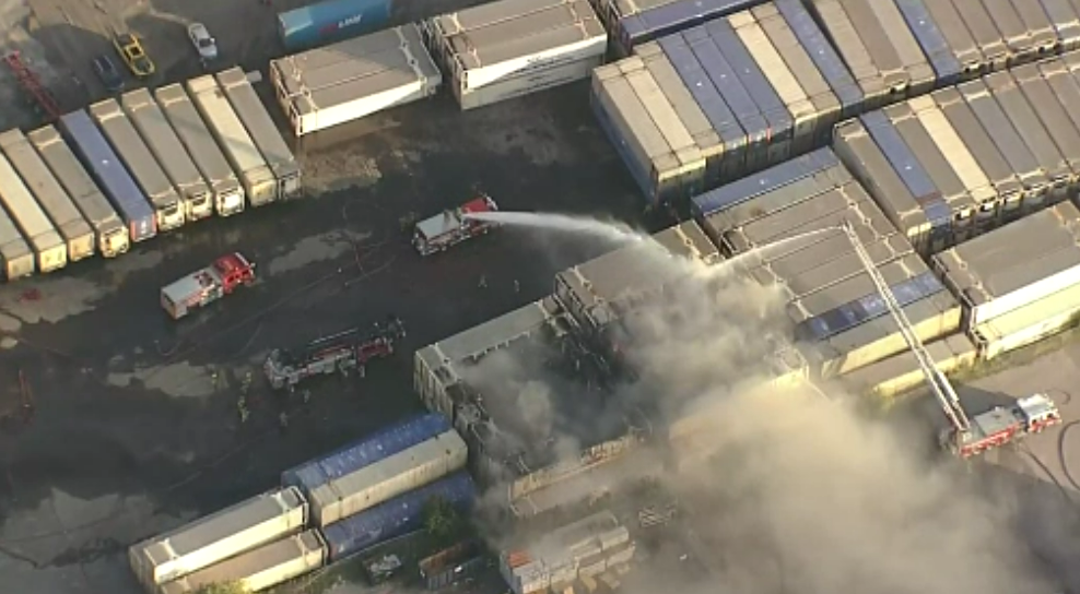 Several shipping containers on fire in Mississauga