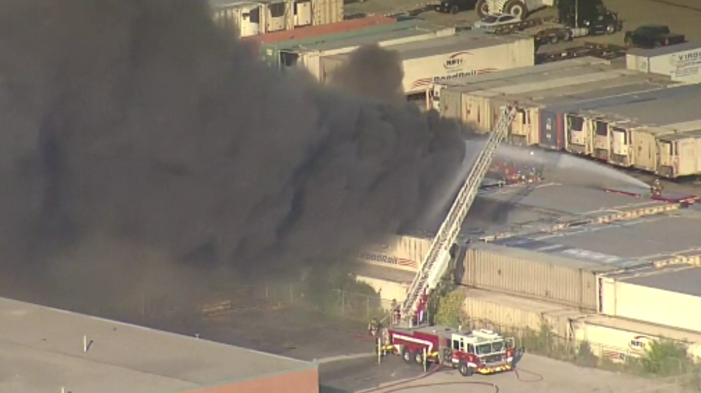 Several transport trailers on fire in Mississauga