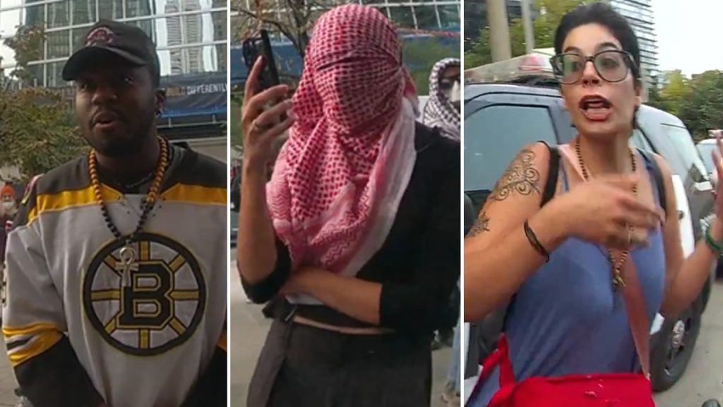 Surveillance photos of a man and two women wanted in connection with an assault investigation in downtown Toronto.