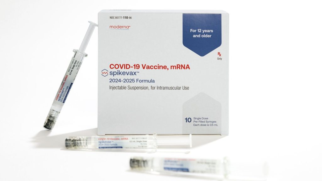 This photo provided by Moderna in August 2024 shows packaging and syringes for the company's updated COVID vaccine for ages 12 and up