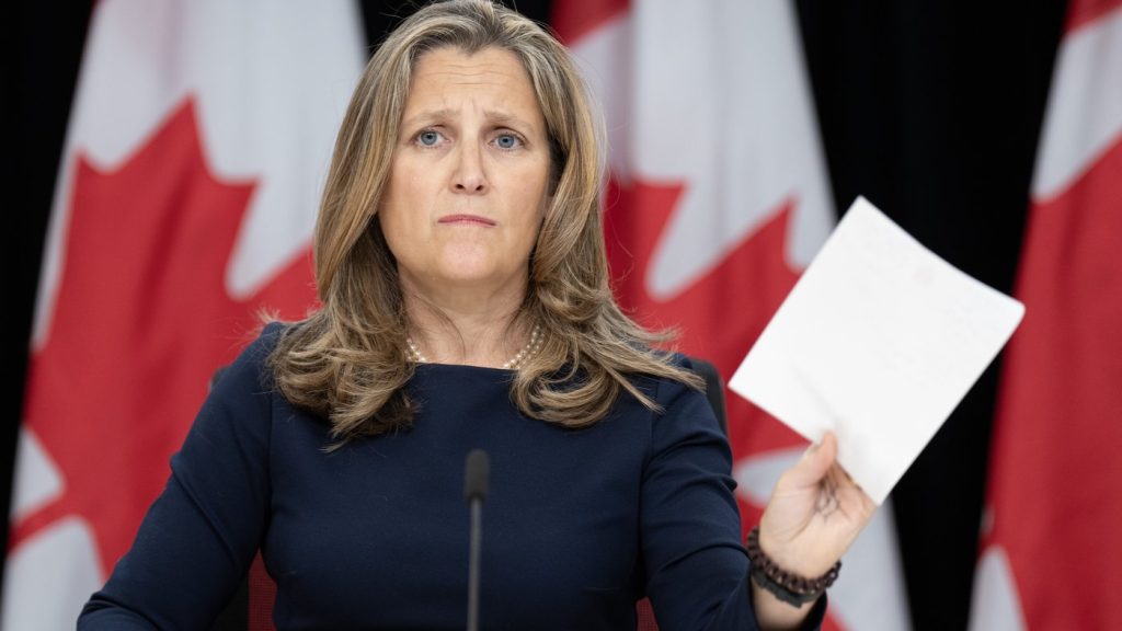 Deputy Prime Minister and Minister of Finance Chrystia Freeland at a news conference in Ottawa on Sept. 16, 2024