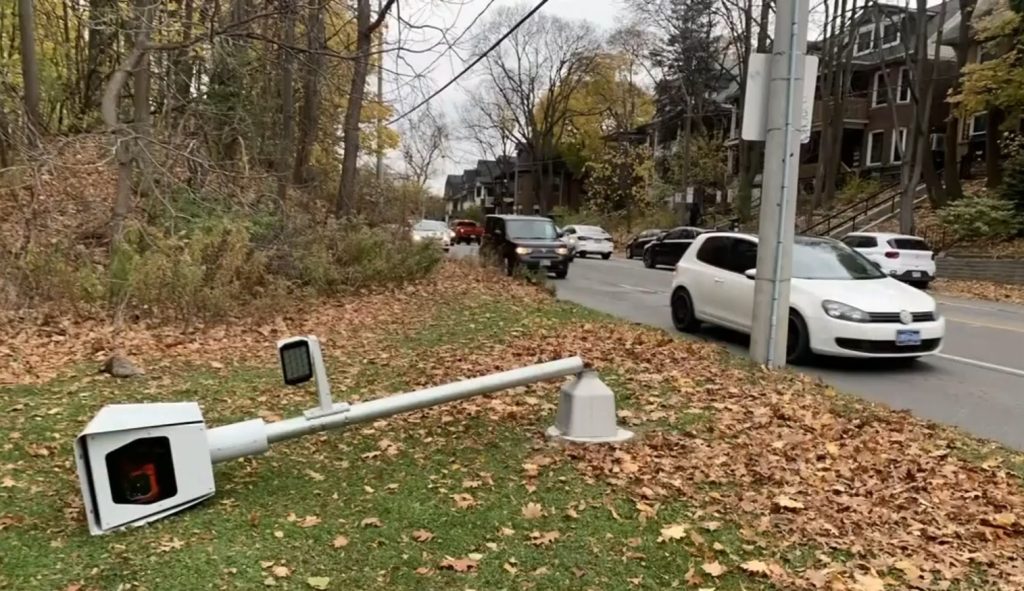 Speed camera on Parkside Drive chopped down amid approval of bike lanes on the street