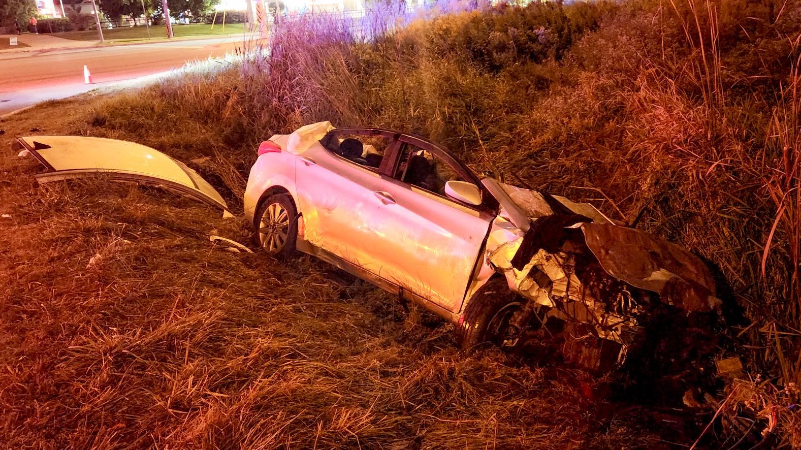 The aftermath of a collision caused by a rock being thrown at a vehicle in Markham.