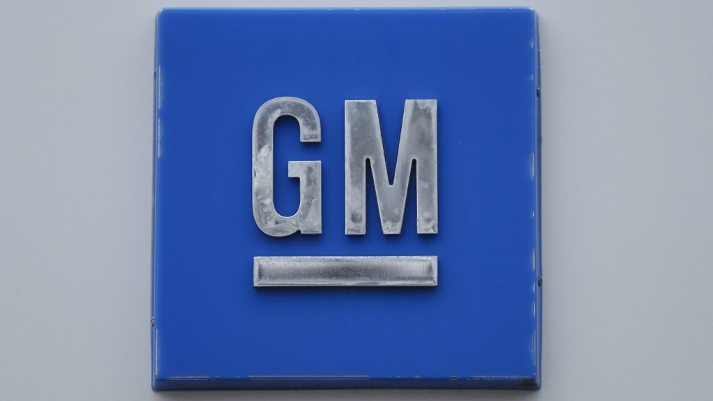 FILE - A GM logo is shown at the General Motors Detroit-Hamtramck Assembly plant in Hamtramck, Mich., on Jan. 27, 2020