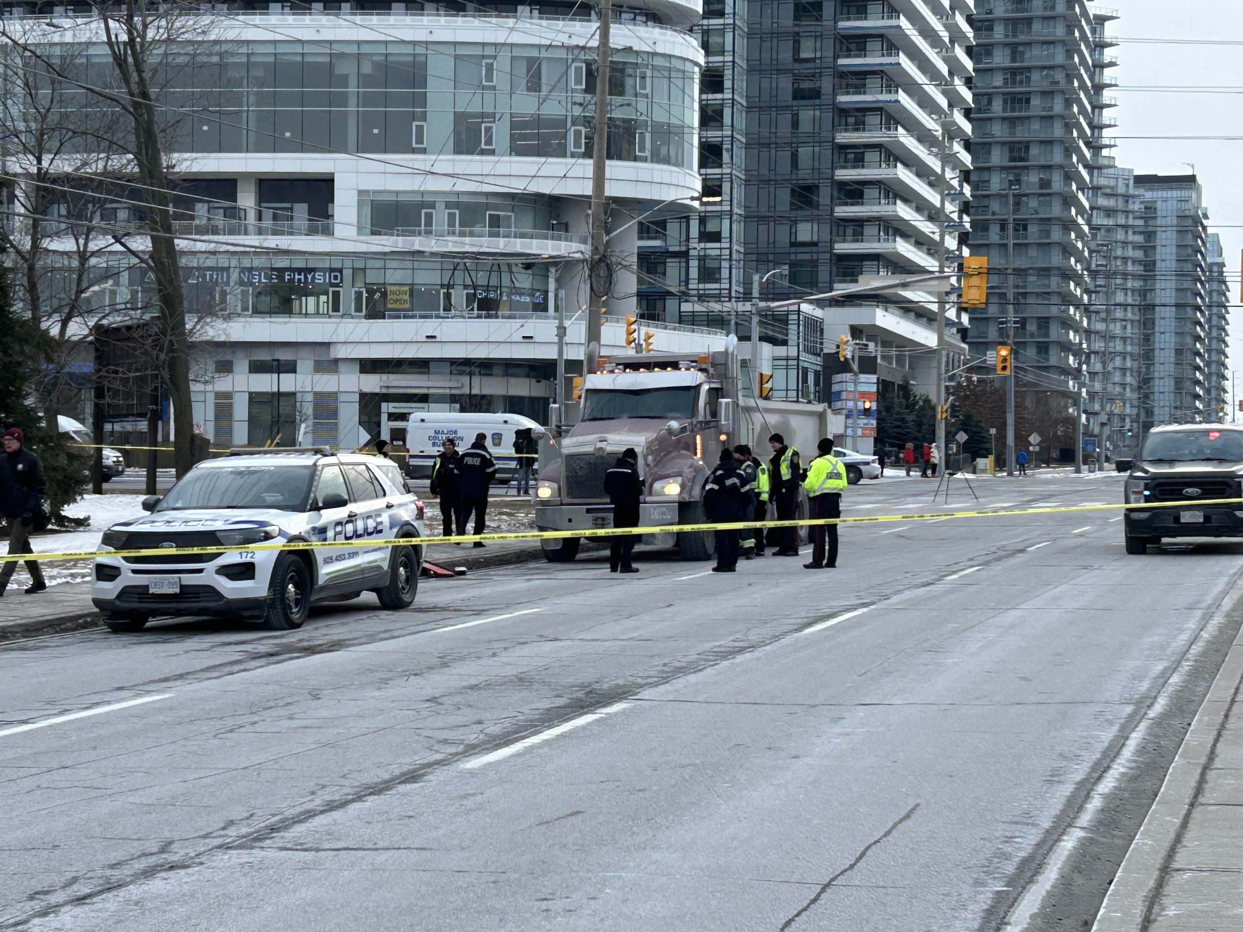 Female pedestrian dies after being struck by dump truck in Mississauga