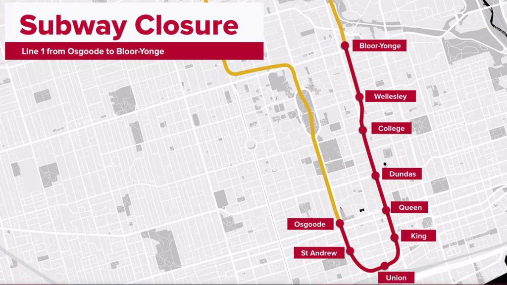 Significant portion of Bloor-Yonge subway closed all weekend