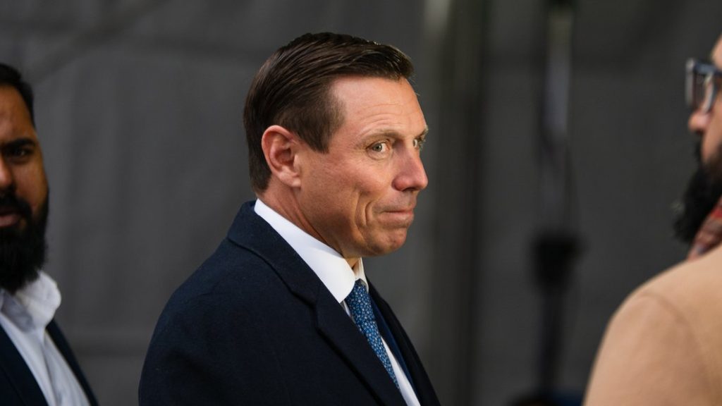 Brampton Mayor Patrick Brown attends a groundbreaking ceremony for Peel Memorial Hospital in Brampton, Ont., on Friday, March 28, 2025. THE CANADIAN PRESS/Laura Proctor