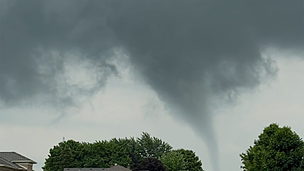 A tornado is seen in this handout photo taken by Northern Tornadoes Project Director Dave Sills south of Lucan, Ont., on Monday, June 30, 2025. THE CANADIAN PRESS/Handout - Dave Sills