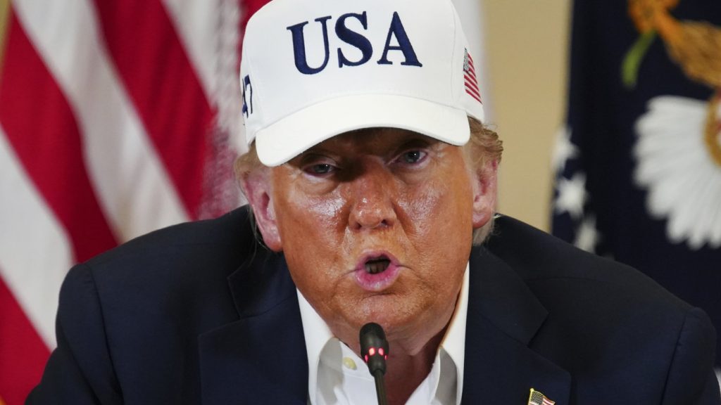 President Donald J. Trump speaks at a roundtable discussion at the Community Emergency Operations Center in Kerrville, Texas, Friday, July 11, 2025. (Ricardo B. Brazziell/Austin American-Statesman via AP)