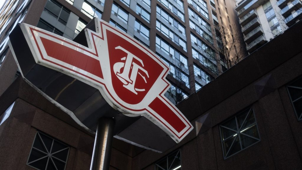 A Toronto Transit Commission sign is shown at a downtown Toronto subway stop Tuesday, Jan. 31, 2023. THE CANADIAN PRESS/Graeme Roy 
