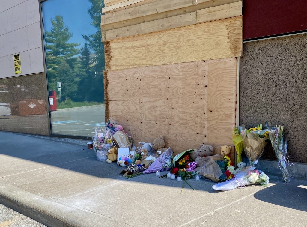 A memorial outside First Roots Early Education Academy in Richmond Hill, Ont., as seen on Sept. 11, 2025