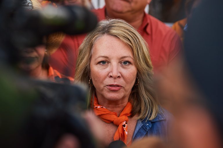 Ontario NDP Leader Marit Stiles speaks to media at the 2025 International Plowing Match in Grassie, Ont., on Tuesday, Sept. 16, 2025. THE CANADIAN PRESS/Sammy Kogan