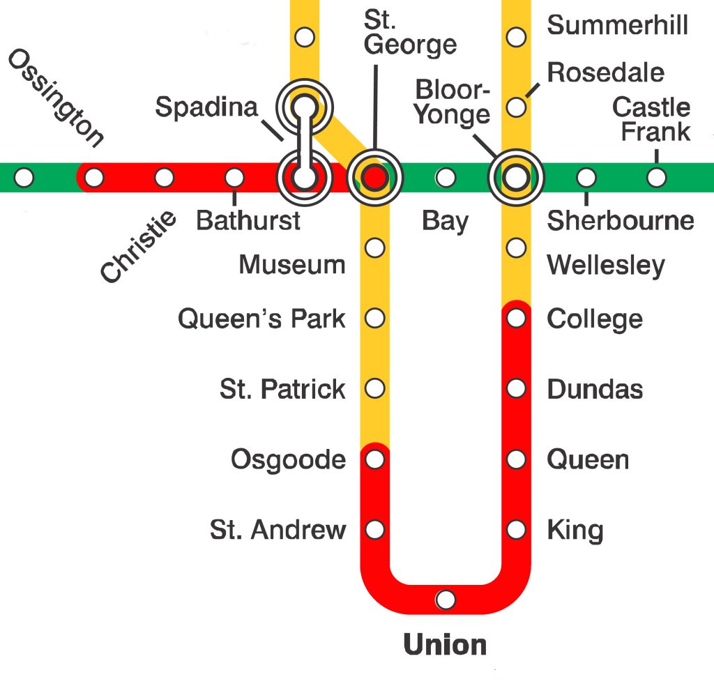 TTC subway closures are shown on Line 1 and Line 2