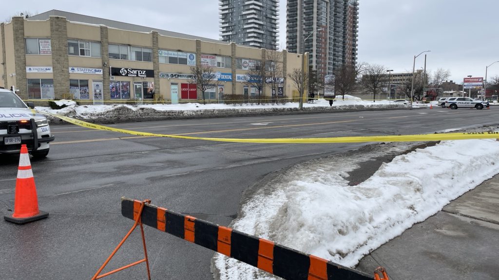 The scene where a cyclist was sent to a trauma centre after a crash in Brampton on Feb. 14. (Arthur Pressick/CITYNEWS)