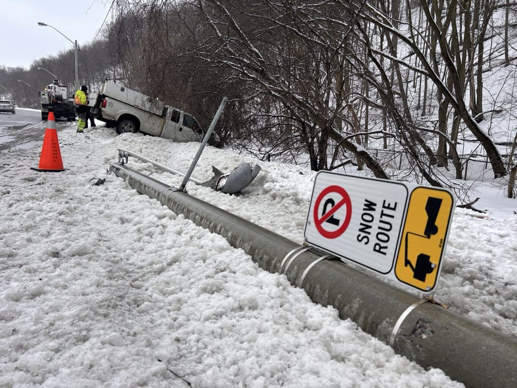 Truck drives into ditch after striking utility pole on Bayview: police
