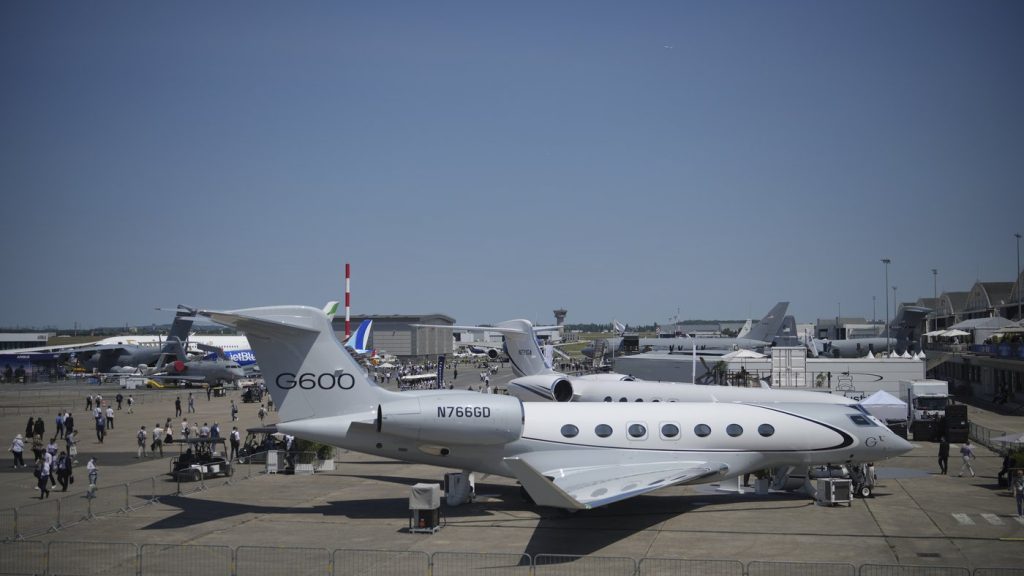 A Gulfstream G600 is presented at the Paris Air Show, Wednesday, June 18, 2025 in Le Bourget, north of Paris. (AP Photo/Thibault Camus)