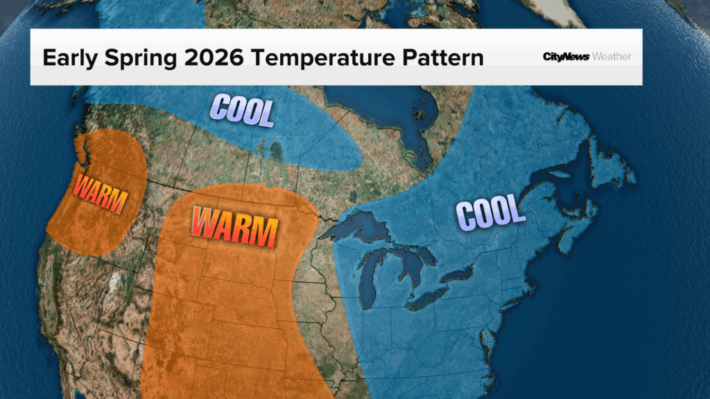 The projected early-spring temperature pattern across Canada.