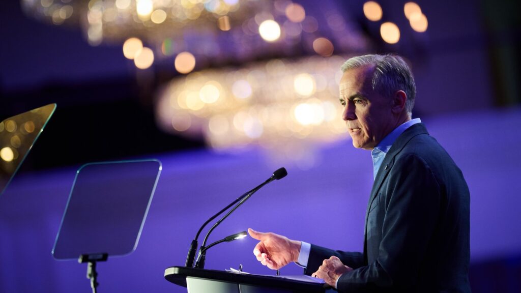 Prime Minister Mark Carney speaks at the 2026 Global Progress Action Summit in Toronto, on Saturday, May 9, 2026. THE CANADIAN PRESS/Sammy Kogan