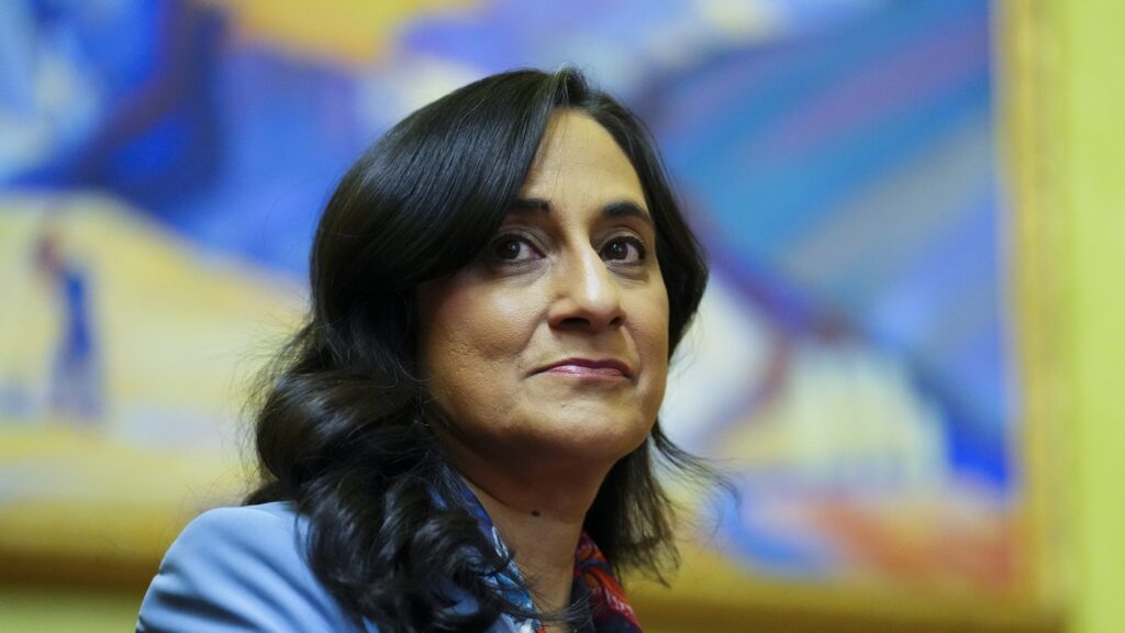 Minister of Foreign Affairs Anita Anand takes part in a meeting with Prime Minister Mark Carney and Prime Minister of Armenia Nikol Pashinyan at Government House in Yerevan, Armenia, on Sunday, May 3, 2026. THE CANADIAN PRESS/Sean Kilpatrick
