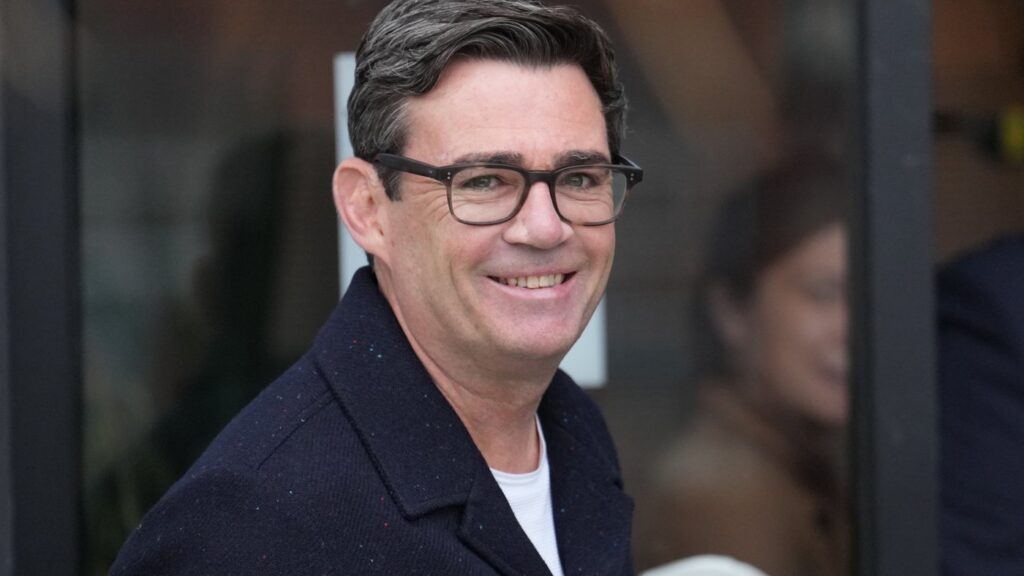 FILE - Andy Burnham, the Mayor of Manchester, arrives a fringe meeting during the annual Labour Party conference in Liverpool, England, Sept. 29, 2025. (AP Photo/Jon Super, File)